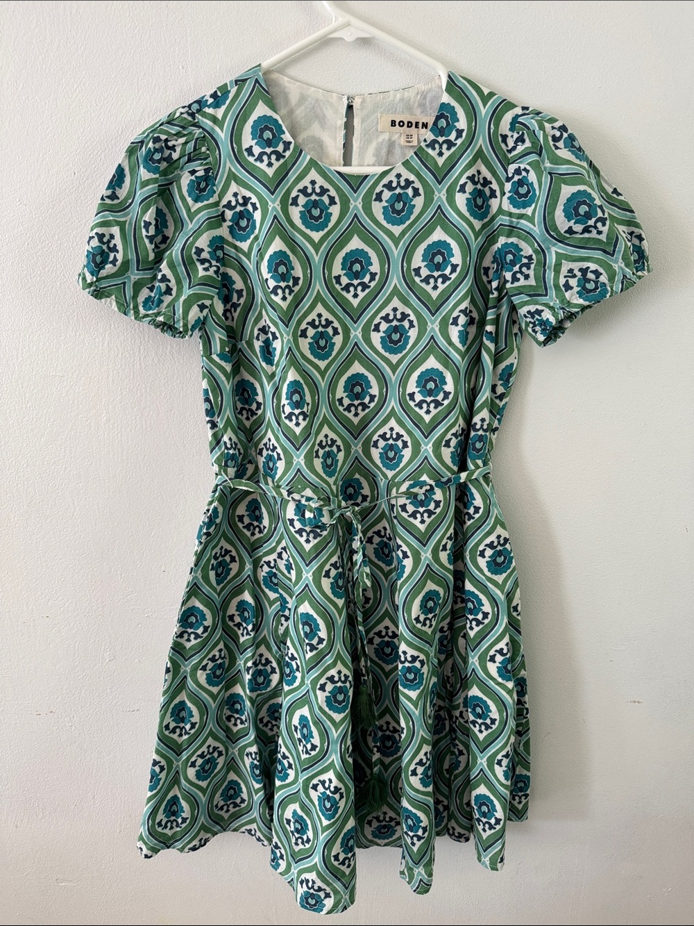 Boden Green and Blue Patterned Fit-and-Flare Dress Sz 4
